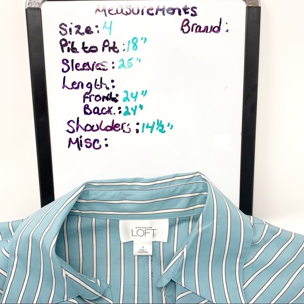 Ann Taylor Loft Classic Sky Blue White Pinstripe Long Sleeve Button Shirt Size 4 - Picture 6 of 13